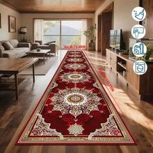 [Gold Diamond Velvet]1pc Red European Luxury Home Decor Carpet, Washable Kitchen Rug, High-Definition Non-Fading Printed Carpet, Rectangular Hallway Runner, Entrance Door Mat, Balcony Villa Corridor Carpet, Holiday Gift Decoration Choice - Red - View 5