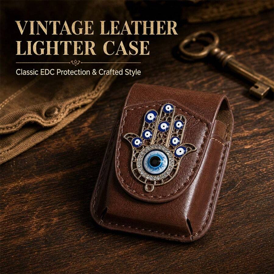 Portable Vintage Lighter Protective Case, Hamsa Hand Evil Eye Decorative Lighter Sleeve With Belt Clip, Wear-Resistant Lighter Storage Bag, Suitable For Daily Outdoor Use, Compact Pocket Carry Lighter Case, Scratch-Resistant Protective Shell, Ideal Gift