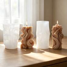 1pc Artistic Wavy Pleated 3D Candle Silicone Mold, Abstract Streamlined Texture Aromatherapy Candle Making Mold, Handmade DIY Fragrance Decor, Suitable For Resin, Plaster, Handmade Soap, Soft And Easy To Demold, Home Soft Decoration, Self-Made Atmospheric Desktop Ornament - Multicolor - View 7