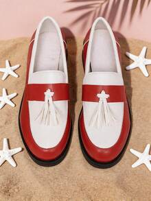 Women's Classic Penny Loafer Platform Chunky Heel Loafer For Women Comfortable Women Business Casual Shoes - Red - View 6