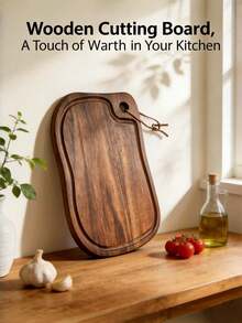 Rustic Wooden Cutting Board With Handle, Decorative Chopping Board, Knife-Friendly, Lightweight With Hanging Hole For Easy Storage, Reusable, Easy To Clean, Suitable For Meat, Vegetables, Cheese, , Bread, Fruit, Decorative Wooden Cheese Board, Bread And Fruit Board For Home Use - Natural Wood Color - View 8
