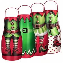 4Pcs Assorted Creative Christmas Elf Outfit Printed Apron For Holiday Kitchen Baking Family Gathering - Multicolor - View 2