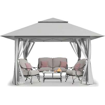 Grey 13x13 Pop Up Gazebo, Instant Outdoor Canopy Tent, UV & Water Resistant Shelter, Heavy Duty Steel Frame, Portable Shade For Patio, Backyard Party, Garden & Outdoor Events