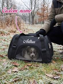 Custom Embroidered Name Pet Carrier Bag, Breathable Mesh Portable Travel Handbag, Outdoor Carry Tote For Small Dogs & Cats - 1 Set - View 1