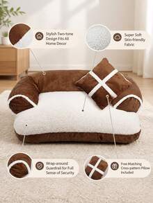 Sofa Bed Lembut yang Dapat Dilepas dan Dicuci dengan Bantal Leher Lembut, Cocok untuk Kucing dan Anjing, Dapat Dilepas dan Dicuci, Cocok untuk Kucing dan Anjing Ukuran Besar, Sedang, dan Kecil, Hadiah Liburan - Coklat - View 2