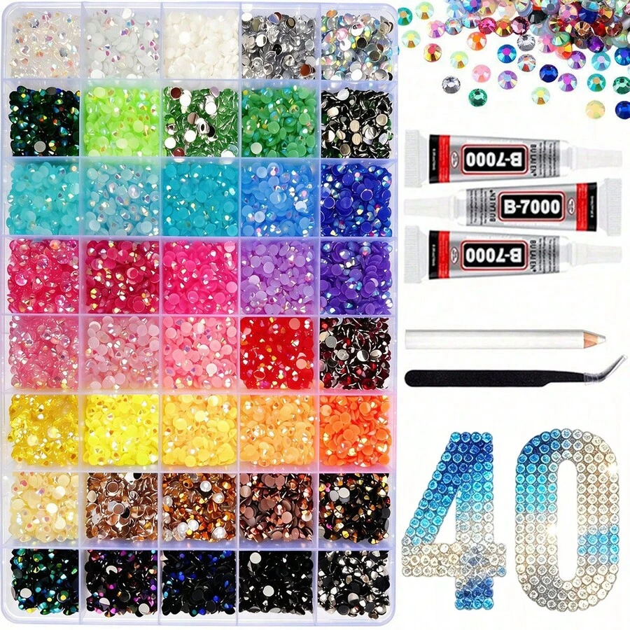 40 Colors Flat Back Resin Rhinestone Set, 5.5mm Multi-Color Handmade Gems, Suitable For DIY, Clothing, Shoes Sparkling Decoration, Suitable For DIY Handmade Decoration Of Clothing, Books, Tumblers - Multicolor - View 1