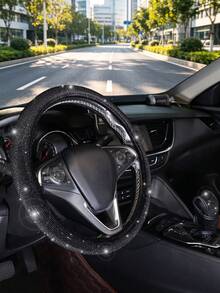 1 SET Car Diamond Steering Wheel Cover, Shiny Rhinestone Seat Belt Cover, Car Cup Holder Mat Combination - Multicolor - View 6