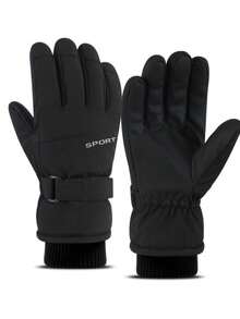 Unisex Thick Fleece Lined Winter Ski Gloves (1 Pair), Waterproof, Windproof, Warm, Non-Slip And Durable, Suitable For Snowboarding, Cycling, Hiking, Motorcycle Riding, Outdoor Sports, Driving, Running, Work, Camping, Hunting, Mountaineering And Daily Winter Wear In Cold Weather. Equipped With Adjustable Wrist Straps And Elastic Knitted Cuffs, Providing Excellent Warmth, Hand Protection And Comfortable Fit In Extreme Cold Conditions. - Multicolor - View 1