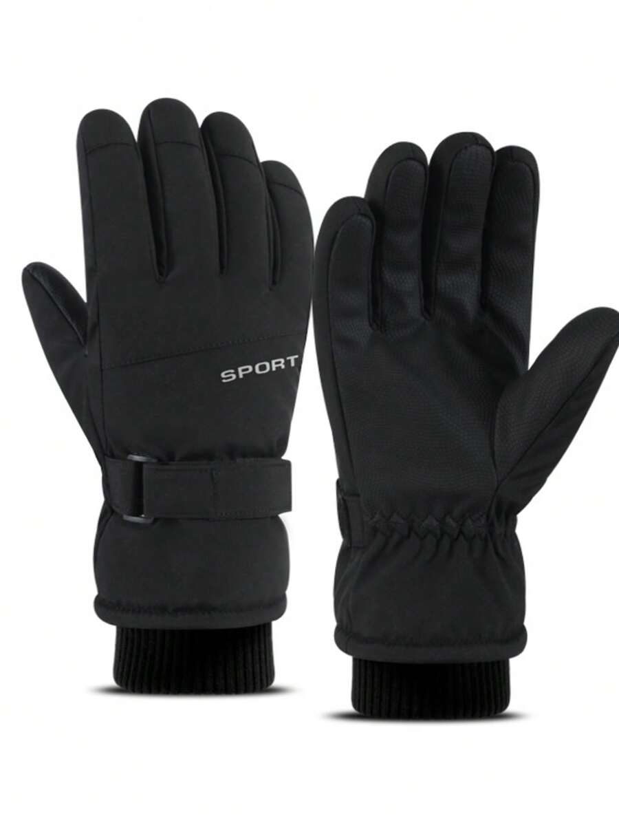 Unisex Thick Fleece Lined Winter Ski Gloves (1 Pair), Waterproof, Windproof, Warm, Non-Slip And Durable, Suitable For Snowboarding, Cycling, Hiking, Motorcycle Riding, Outdoor Sports, Driving, Running, Work, Camping, Hunting, Mountaineering And Daily Winter Wear In Cold Weather. Equipped With Adjustable Wrist Straps And Elastic Knitted Cuffs, Providing Excellent Warmth, Hand Protection And Comfortable Fit In Extreme Cold Conditions. - Multicolor - View 1