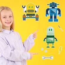 6/12/24pcs Robot DIY Kids Stickers, Face-Changing Robot Design, Parent-Child Interactive Puzzle Toy, Develops Children's Brain, Holiday Party Gift, Gift Packaging Sticker, Kindergarten Toy, Can Be Used For Home Decor, Stick On Table, Notebook, Balloon, Luggage, Refrigerator, Etc. - Mixed Color - View 7