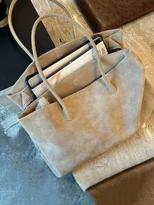 Dedoo Tas Tote Bahu Multi-Kompartemen Bahan Suede Imitasi Desain Niche Baru Musim Gugur/Dingin, Tas Tangan Wanita Minimalis Berkualitas Tinggi Kapasitas Besar untuk Komuter - Khaki - View 6