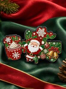Christmas Hot Drink Cup Santa Claus Shaped Brooch Bell Holly Snowflake Pattern Clothing Backpack Holiday Atmosphere Decorative Accessory - A - View 5