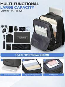 Large Capacity Travel Backpack Unisex, Compliant With Flight Standard Size, Carry-On Backpack, Waterproof Nylon, Wear-Resistant Material, Breathable Back Support, Dry/Wet Separation Shoe Compartment, Minimalist Versatile Travel Backpack, Multi-Functional Business Backpack, Middle School/High School/College Student Backpack, Laptop Backpack, Hiking Backpack, Student Backpack, Lightweight Weekend Backpack, Multi-Compartment Pockets For Organized Storage, Fits 14"/15" Laptop, Suitable For School, Commute, Travel - Multicolor - View 5