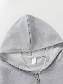 Boys Light Gray Zip-Up Hooded Coat, Construction Vehicle Cartoon "See You Later Excavator" Back Print Casual Jacket - Grey - View 5