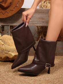 FVPFVP European And American Style Pointed Toe Ankle Boots For Women, 2026 Autumn/Winter New Versatile Slim Low Heel Boots Boots - Coffee Brown - View 2