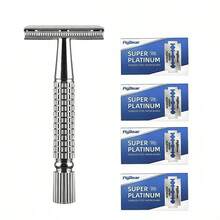 Reusable Double Edge Clean Razor, Silver Metal Double-Sided Handle, With Stainless Steel Razor Blades, For A Close Smooth Shave - Silver - View 13
