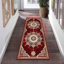 [Gold Diamond Velvet]1pc Red European Luxury Home Decor Carpet, Washable Kitchen Rug, High-Definition Non-Fading Printed Carpet, Rectangular Hallway Runner, Entrance Door Mat, Balcony Villa Corridor Carpet, Holiday Gift Decoration Choice - Red - View 3