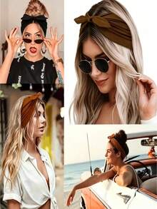 1pc Wide Rabbit Ear Headband For Women, Cute Sweet Girl Solid Color Hairband, Back To School Season Simple Elastic Knotted Bow Hair Accessory - Multicolor - View 11
