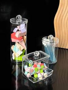 1pc Single/Double Layer Cylindrical/Square Storage Can, Desktop Organizer For Beauty And Nail Tools, Cotton Swabs, Cotton Pads, Jewelry And Small Accessories, Cosmetic Storage Tool, Back To School Essential - Clear - View 3