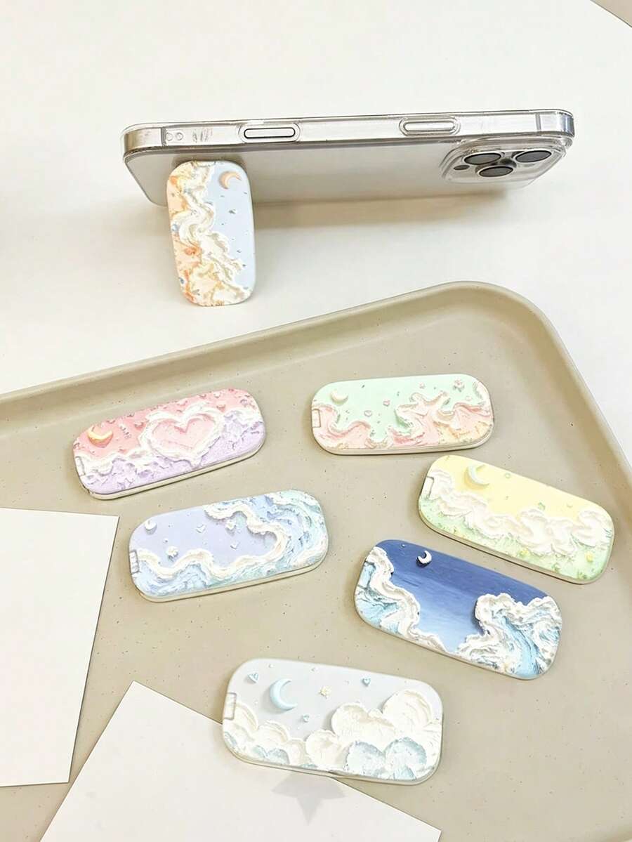 Multiple Mirror Phone Stand Backs With Adhesive Stickers For Rear Support. The Back Of The Shell Is Covered With Small Transparent Vertical Makeup Accessories That Resemble Traditional Chinese Paintings. - Multicolor - View 1