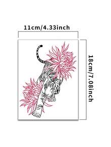 Temporary Tattoo Sticker, Tiger & Chrysanthemum Floral Japanese Style Design, Fierce Oriental Animal Body Art, Waterproof Long-Lasting Fake Tattoo For Arm, Shoulder, Leg, Back, Festival, Party & Daily Styling - Black - View 5