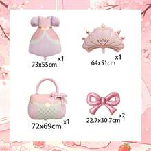 A Set Of Princess Dress Balloon Kit, Including Princess Dress, Crown, Handbag And Pink Bow Balloons. It Is An Ideal Gift For Your Kids' Birthday, Perfect For Creating An Immersive Atmosphere For Princess-Themed Parties. - View 2