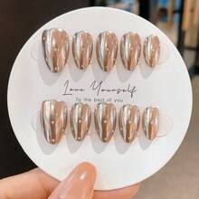 SKY CLOUD 10pcs Handmade Long Almond Shape Autumn Nail Art Stickers Short Glossy Y2K Nail Supplies Artificial Nail Tips - Multicolor - View 11