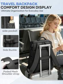 Large Capacity Travel Backpack Unisex, Compliant With Flight Standard Size, Carry-On Backpack, Waterproof Nylon, Wear-Resistant Material, Breathable Back Support, Dry/Wet Separation Shoe Compartment, Minimalist Versatile Travel Backpack, Multi-Functional Business Backpack, Middle School/High School/College Student Backpack, Laptop Backpack, Hiking Backpack, Student Backpack, Lightweight Weekend Backpack, Multi-Compartment Pockets For Organized Storage, Fits 14"/15" Laptop, Suitable For School, Commute, Travel - Multicolor - View 8