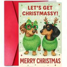 1/3sets "LET'S GETCHRISTMASSY!"Cute Dachshunds Greeting Card,Two Cute Dachshunds Wearing Christmas Themed Sweaters And Glasses,Suitable For Christmas,New Year And Various Holiday Parties - A - View 1