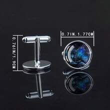 1 Pair Of Dragon Patterned Cufflinks, Glass Inlay, Round Decoration, Men's Formal Wear, Elegant Design, Exquisite Style, Business Accessories - Silver - View 3