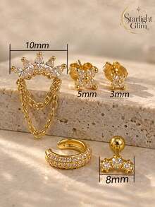 14K Gold Plated European And American Style Women's Sweet And Cool Layered Stud Earrings, Suitable For Daily Commute, Vacation, Nightclub And Other Occasions - Gold - View 9