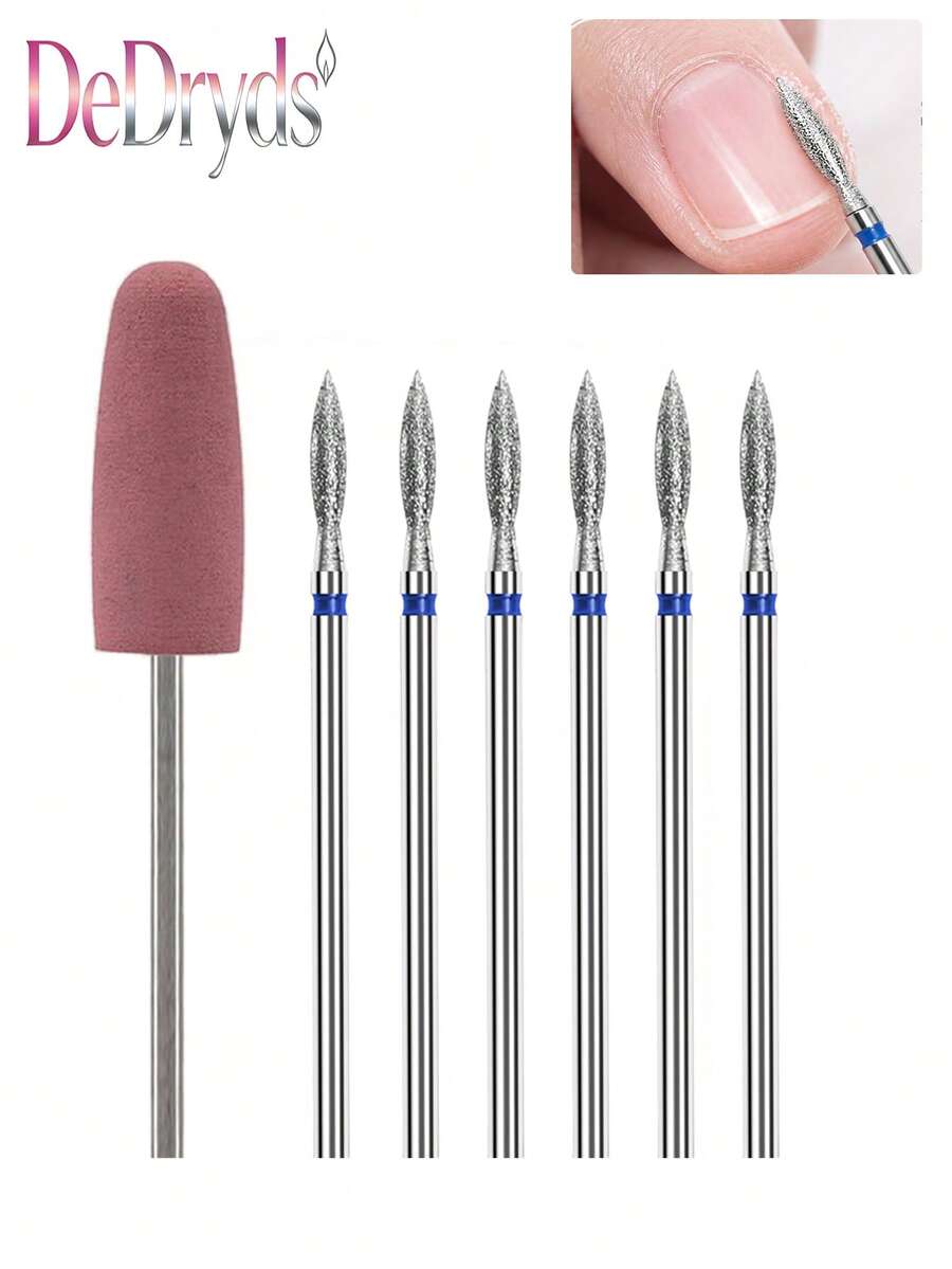 DeDryDS 7件組鑽石磨粒美甲磨甲錐頭 拋光研磨頭 電動美甲套組 用於去除壓克力指甲與凝膠指甲－家用與沙龍適用
