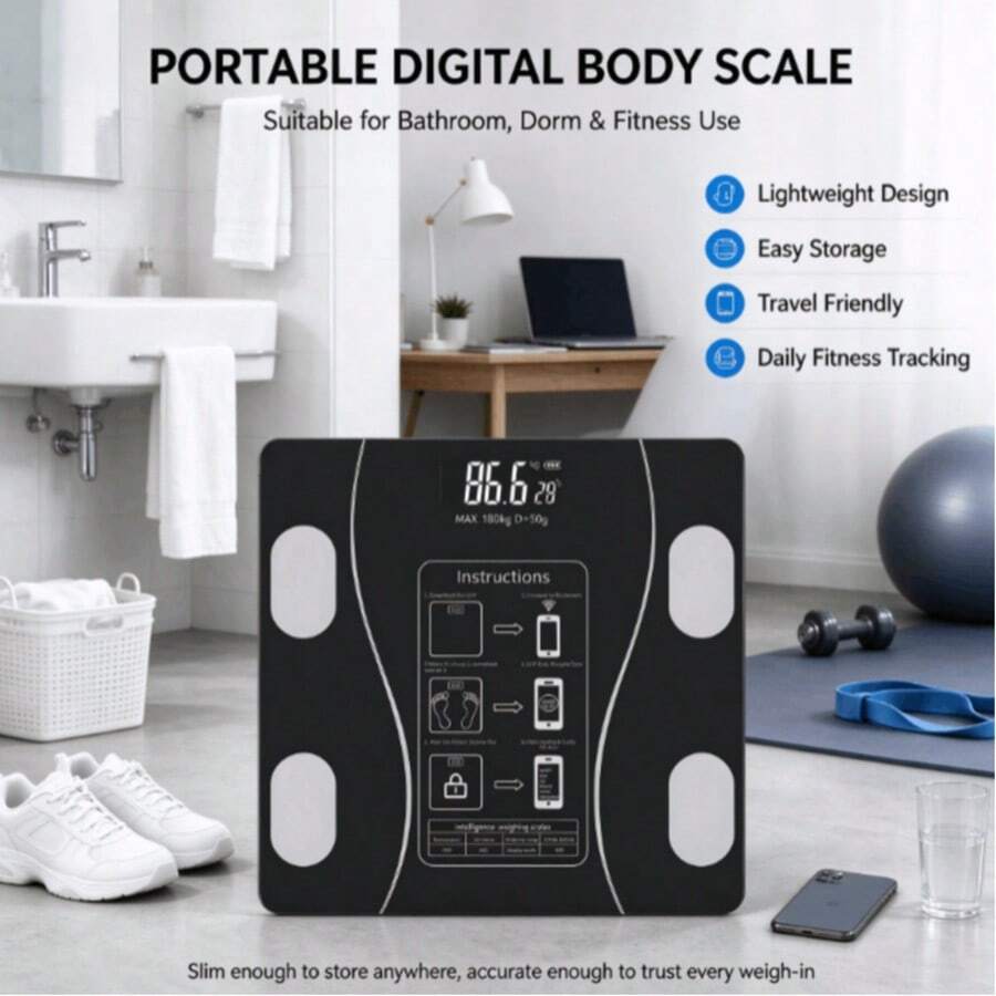 Smart Body Fat Scale, LED Display Digital Bathroom Scale, Bluetooth Connected Weight Scale, Accurate BMI Muscle Mass Body Fat Percentage Analyzer, Portable Electronic Body Scale For Home Bathroom Dormitory Fitness Use