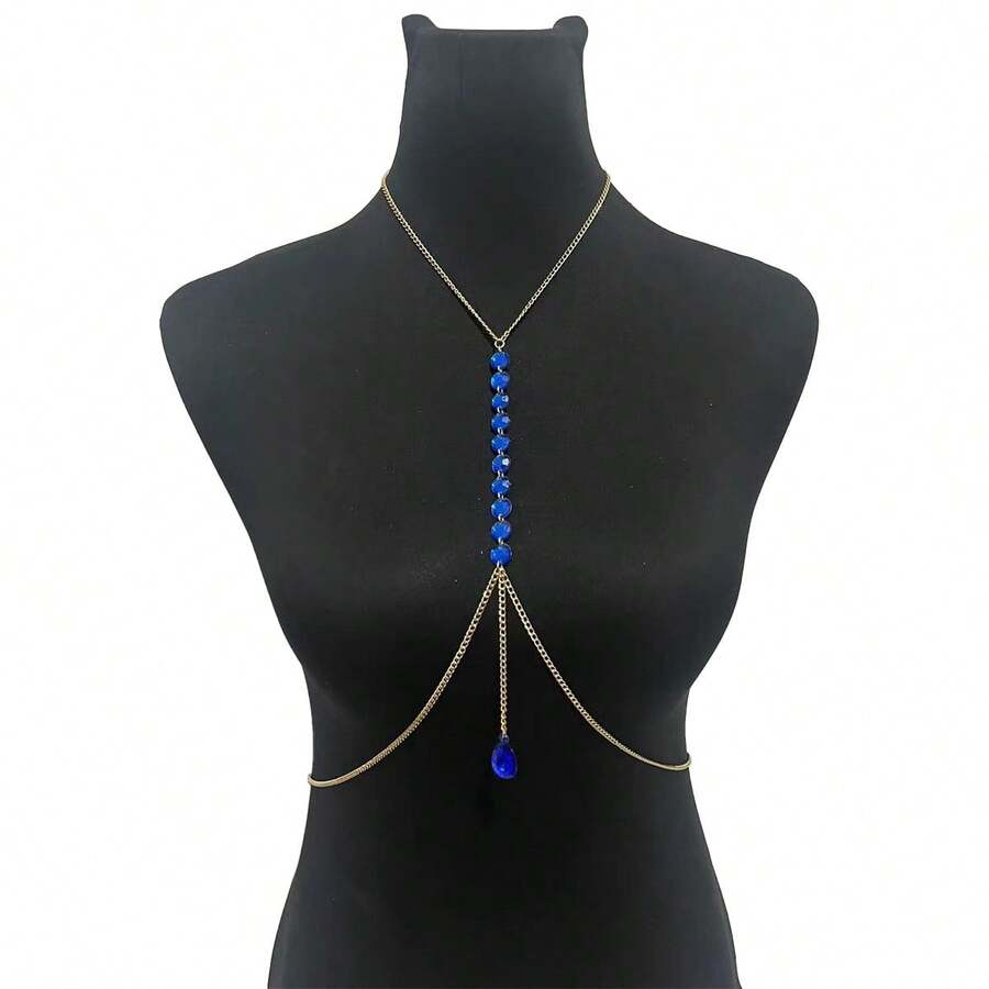 1pc Thin Chain Layered Body Chain, Skin-Friendly Material, Solid Color Body Chain For Women's Camisole Dress, Niche Slimming Body Jewelry - Multicolor - View 1