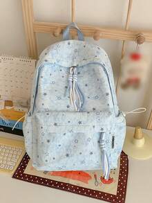 Tie Dye Star Printed Backpack + Adjustable Breathable Shoulder Straps + Outdoor Travel & Shopping + Pastel Blue Sweet Backpack - Multicolor - View 9