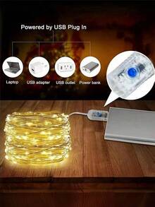 1 String 10/20/30/50/100/200 LED Copper Wire Lights - Fairy Lights - USB Powered, 8 Lighting Modes, 3 Colors Optional, Suitable For Wedding, Party, Home And Christmas Decoration - M35 Copper Wire Light - View 8