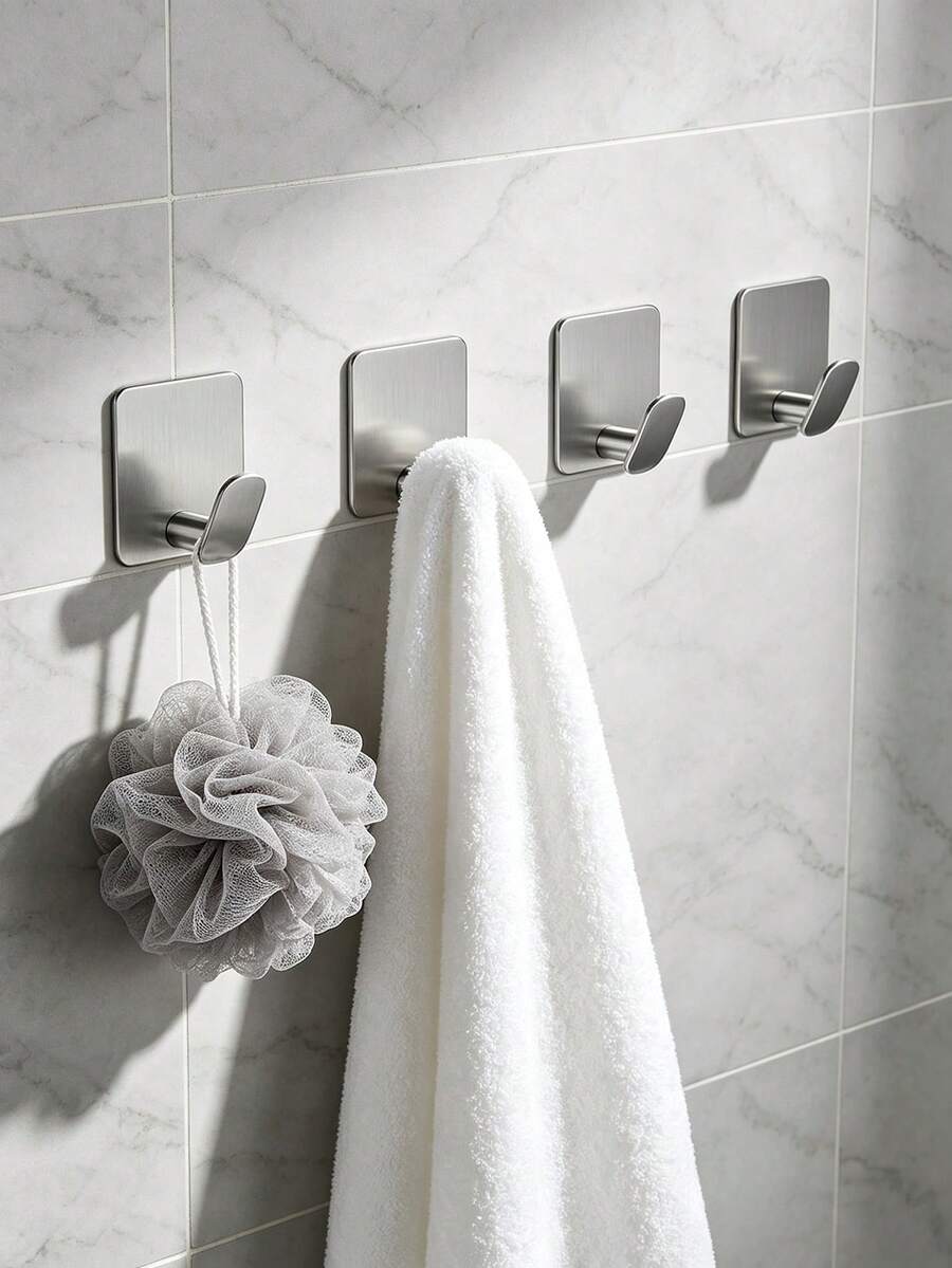 Adhesive Towel Hook For Bathroom, Wall-Mounted Bathrobe Rack, No Drilling Required, Home Bathroom Decor, Bathroom Storage, Easy To Install, Suitable For Kitchen, Bathroom, Shower, Keys, Towels And Clothes Hanger - Multicolor - View 1