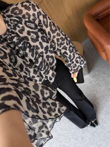 Women's Leopard Print Semi-Sheer Blouse, Long Sleeve Elegant Top With Ruffle Details And Delicate Tie Design, Suitable For Autumn Commute Or Casual Wear - Multicolor - View 6