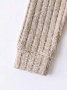 1pc Girls V-Neck Vertical Ribbed Knit Long Sleeve Top, Soft Ribbed Texture Design, Casual Daily Commute Fashion Tween Girl Wear - Khaki - View 5