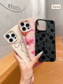 3pcs Multicolor Printed Leather Texture TPU Shockproof Full Coverage Protective Phone Case Compatible With Apple 11/12/13/14/15/16/17 Pro Max - Multicolor - View 3