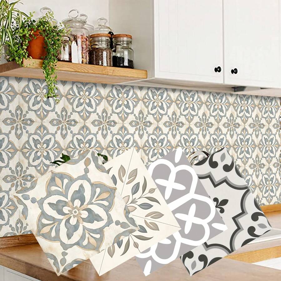10 buah Stiker Ubin Lantai Perekat Diri, Stiker Dinding yang Dapat Dilepas, Tahan Air, Pelindung Percikan Air untuk Kamar Mandi, Dapur, Ruang Tamu, Dekorasi Rumah, Stiker Mural DIY, Dekorasi Ruangan - 20*20 - View 1