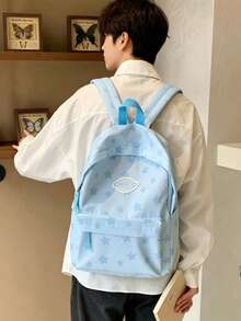 Colorful Star Print Backpack + Large Capacity Lightweight + Teen School Daily + White Cute Preppy Aesthetic Backpack - Multicolor - View 11