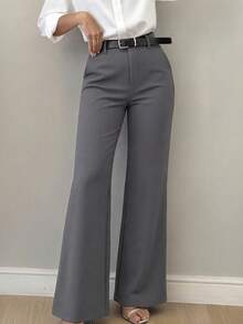 Women's Minimalist Design Flared Leg Casual Trousers, Suitable For Commuting, Office, Daily Wear, All Seasons Spring Fall - Grey - View 1