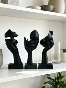 3pcs Black Abstract Face Statue Set, Modern Minimalist Thinker Mask Sculpture, Silent Statue, Nordic Style Desktop Decor Gift, Suitable For Painting/Valentine's Day/Christmas/Halloween (Series) - Multicolor - View 8