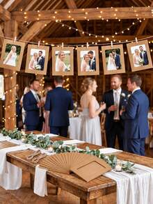 20/10/1pc Vintage Kraft Paper Photo Frame With Clips And Jute Rope, For Banner Home Decor, Suitable For Wedding, Anniversary, Birthday, Holiday Party, Clip-On Photo Display Rack, Multi-Functional Hanging Photo Banner, For Home And Office Decoration - Picture Frame - View 3