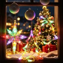 4pcs Christmas Hanging Suction Cup LED String Lights Set, North Star, Snowflake, Christmas Tree, Bell Shapes, Suitable For Windows, Curtains, Battery Operated, Party Decoration Christmas Lights (Batteries Not Included) - 4-piece Set - View 7