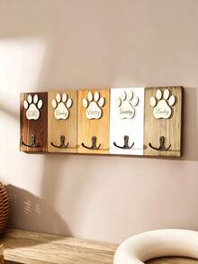 Personalized Dog Leash Wall Mount, Paw Print Wooden Key Hook Storage Rack, Customized Pet Name Wall Rack, Entryway Home Decor Gift - Multicolor - View 3