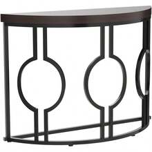 Mesa Consola de Media Luna para Entrada, Mesa Recibidor, Mesa Semicircular para Sala, Mesa Consola para Pasillo, Mesa de sofá Semicírculo Industrial de 43 Pulgadas con Base Geométrica, Mesa Decorativa de Madera para Sala de Estar, Pasillo, Vestíbulo y Entrada - Marrón rústico - Ver 8