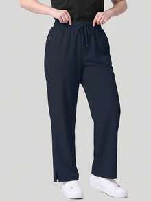 cimmuovere Plus Size Women's Solid Color Pocket Straight Fit Scrubs Nurse Scrubs Workwear Dentist Healthcare Pet Hospital Laboratory Pants Spring Fall - Navy Blue - View 4