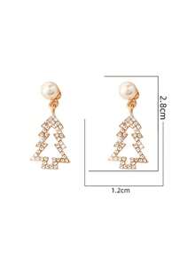 1 Pair Fashionable Pearl Christmas Tree Earrings For Women, Geometric Letter Niche Rhinestone Stud Earrings - Gold - View 5